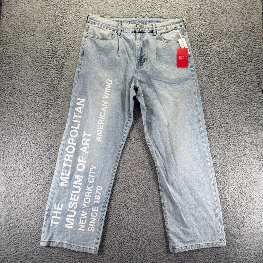 PacSun The Met Jeans Mens 34x30 Blue Cotton Denim Straight Baggy Workwear Faded